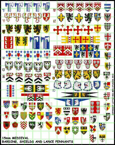 15mm Medieval pennants, barding and shields