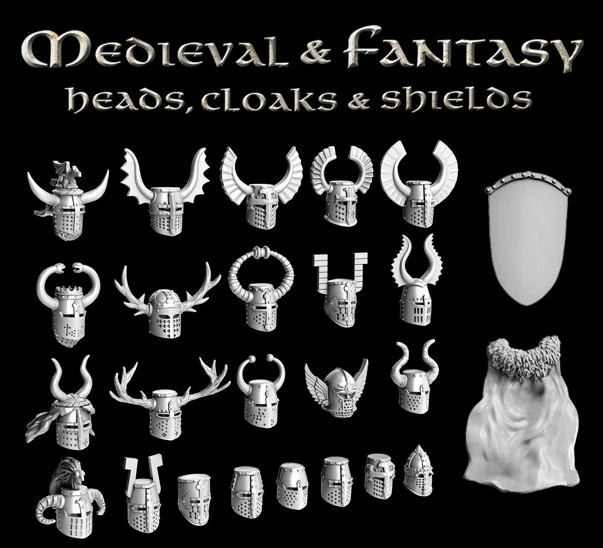 Medieval &amp; Fantasy Heads, Cloaks &amp; Shields